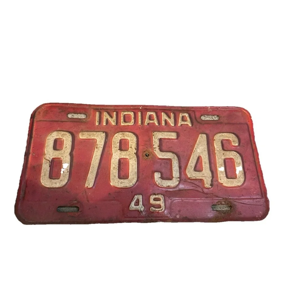 Vintage Indiana 49 License Plate 878546 -Red‎