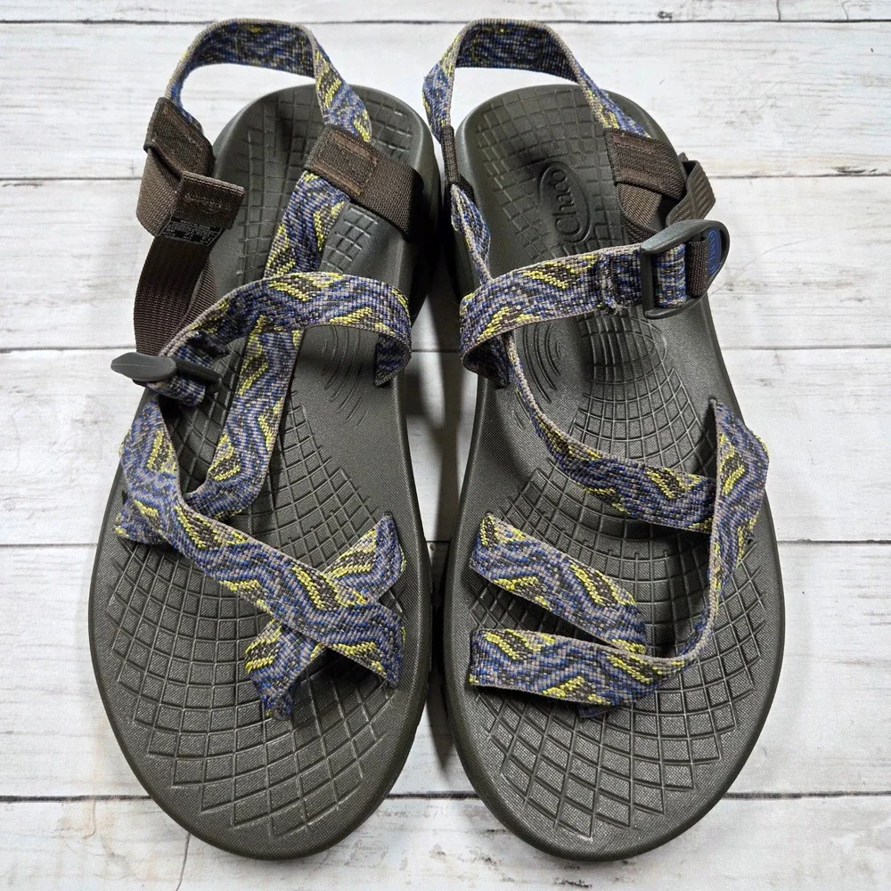 Chaco Sandals‎ Mens 13 Brown Blue Yellow Double Strap Toe Loop J105515