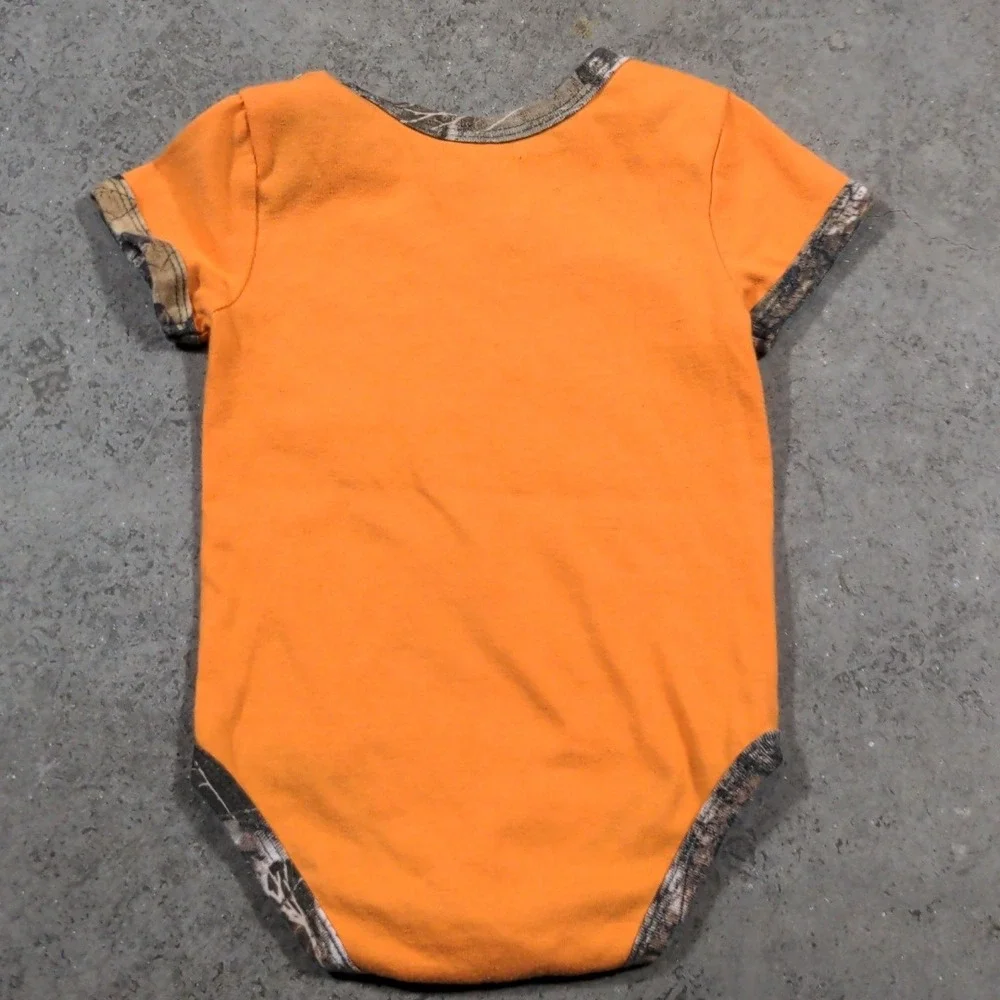 Realtree‎ Daddy's Hunting Buddy Onesie 3-6M Orange Camo Trim Baby Bodysuit