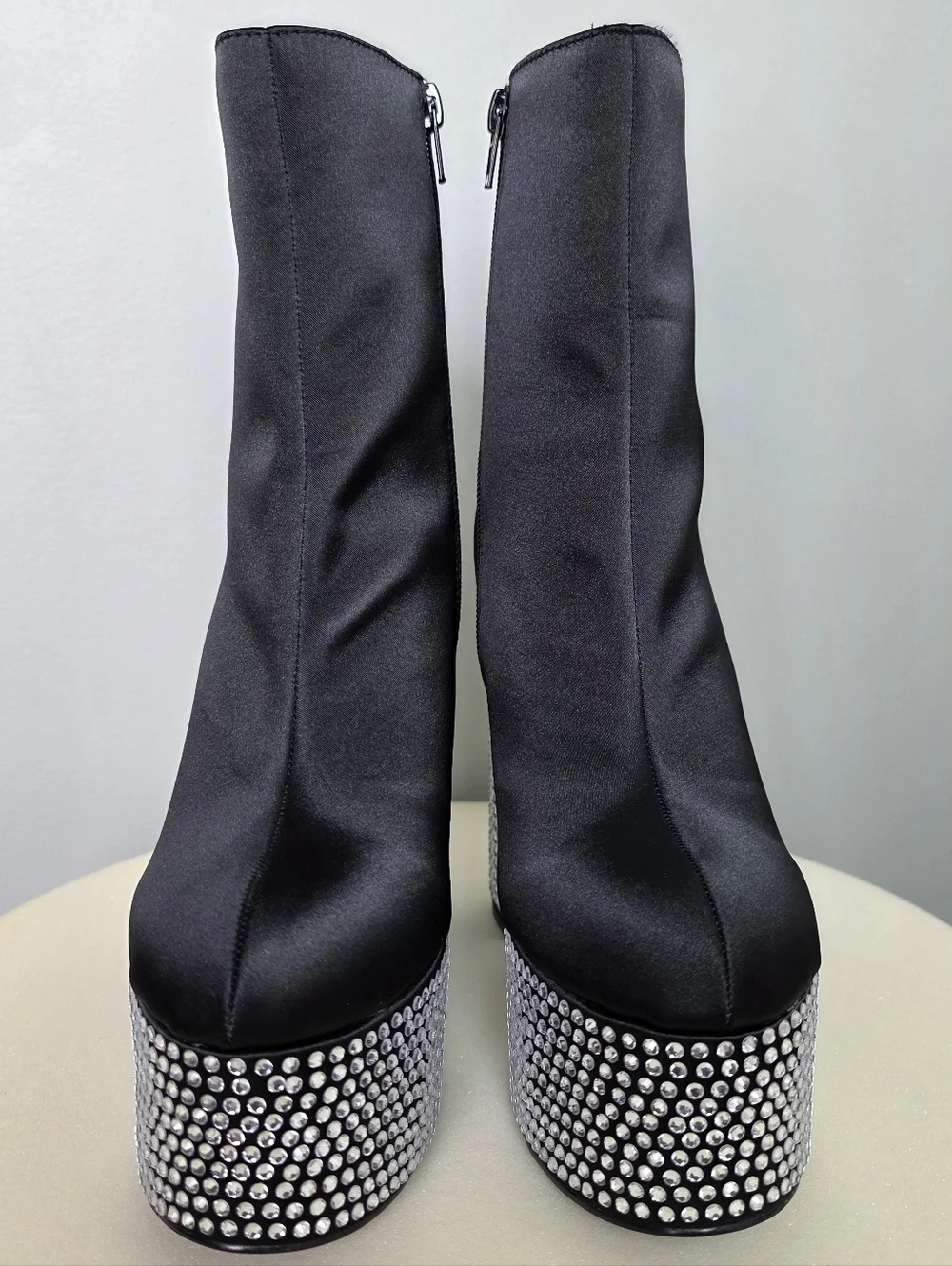 ​💎 Forever 21 Black Satin Rhinestone Platform Booties 💎 - Size 7.5