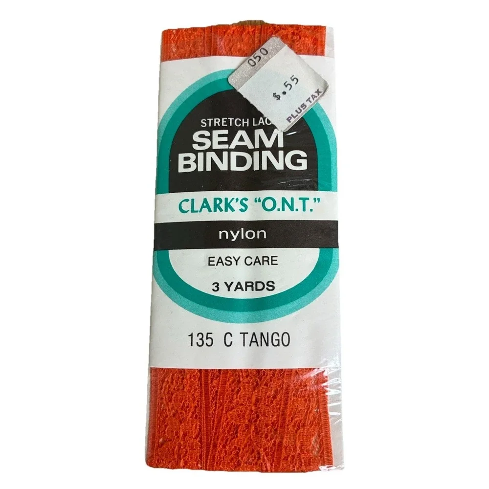 Clark's O.N.T. Seam Binding Orange 3 yds Nylon‎ Stretch Lace 135 C Tango Vintage
