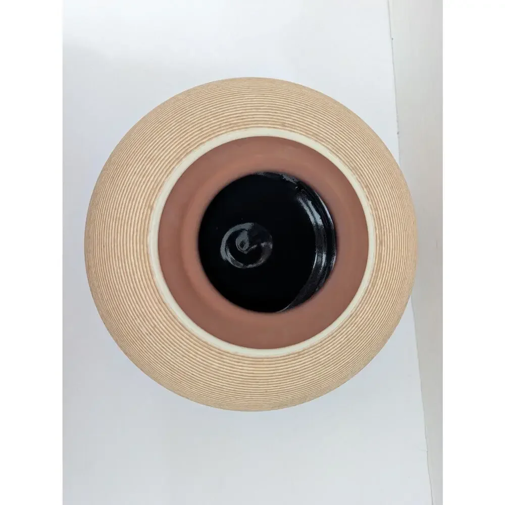 Renee Margolin Studio Pottery Vase Fine Grooved Sphere Ceramic Art Piece