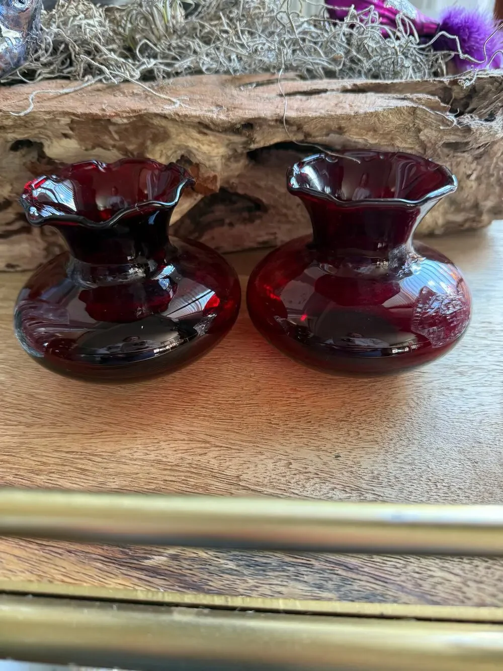 Pair of Squat Vases Cranberry Red