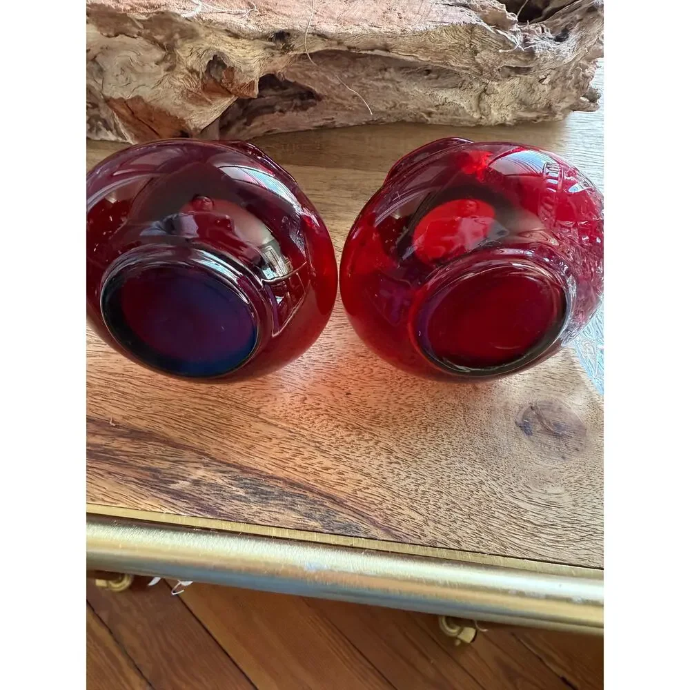 Pair of Squat Vases Cranberry Red
