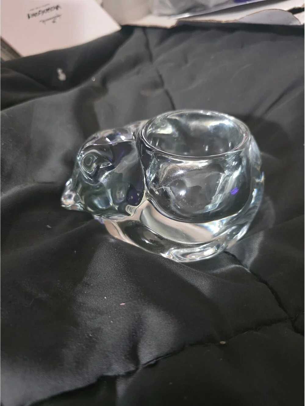 Clear Indian Glass Sleeping cat Shaped Candle Holder