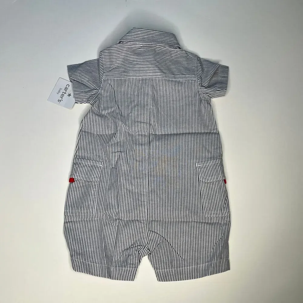 Carter's Baby Boys Striped Shortall Romper One Piece New
