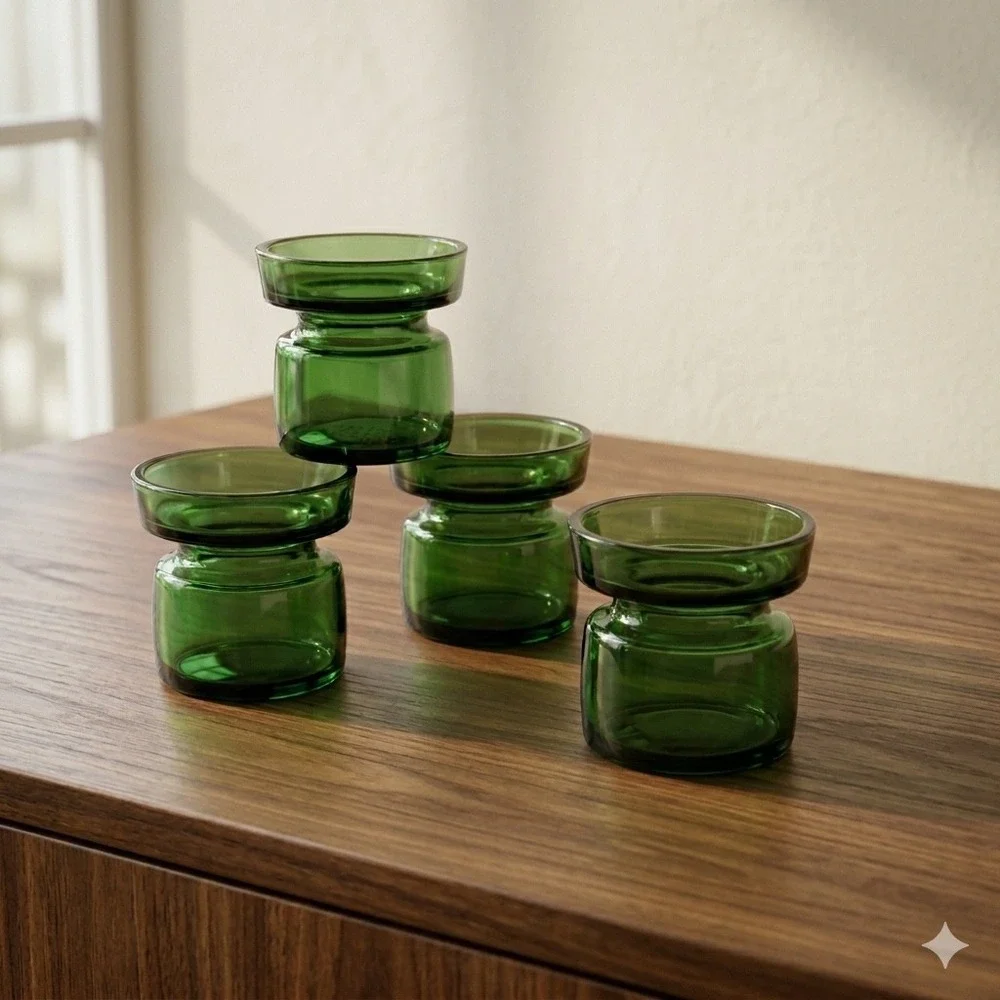 Dansk Designs Denmark Green Glass Stackable‎ Candle Holders Set of 4 IHQ