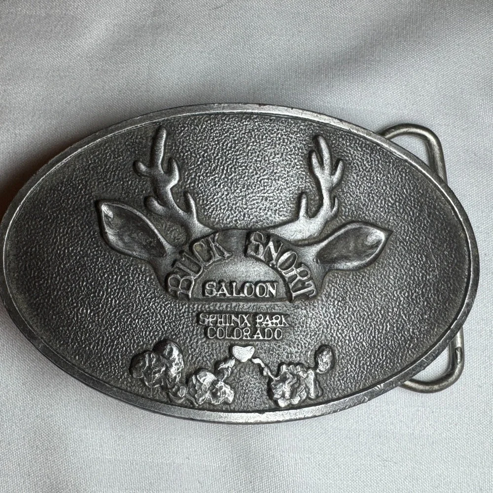 Vintage Buck Snort Saloon Sphinx Park Colorado‎ Belt Buckle Bergamot USA