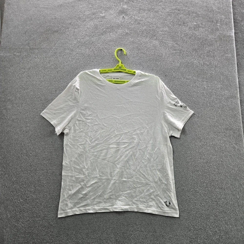 True Religion‎ Men Shirt LARGE White Logo Silver Foil Short Sleeve