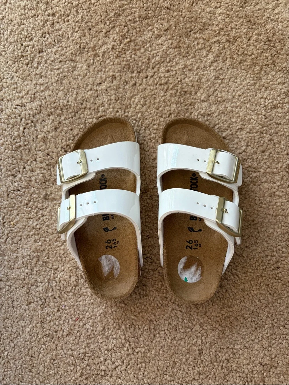 Birkenstock 8 Kids White Double-Buckle Sandals with Gold Buckles