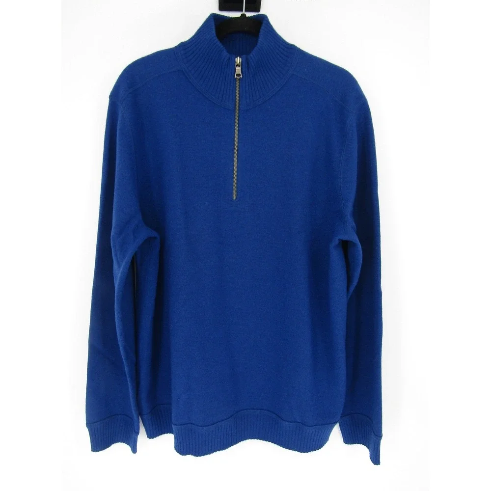 Banana Republic Quarter Zip Sweater Mens XL Blue 100% Wool Old Money Preppy Fall