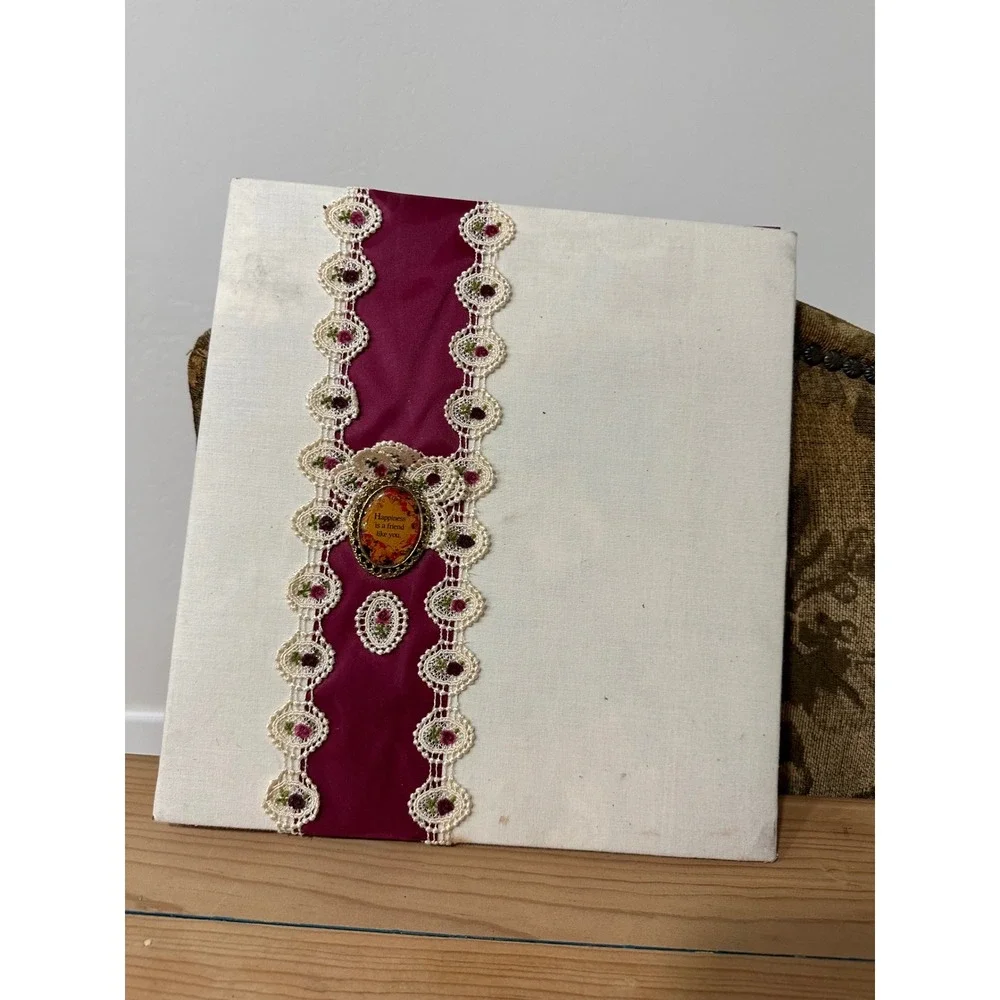Vintage Cottagecore Padded Fabric Photo Album Lace & Burgundy Large‎ Memory Book