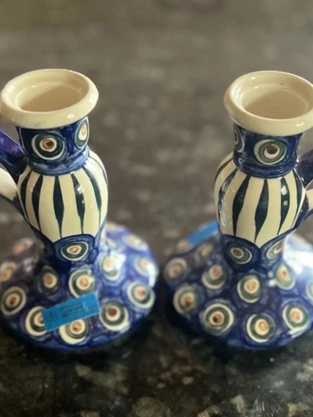 2x Polish Pottery Candlestick Holder Ceramika Artystyczna Boleslawiec