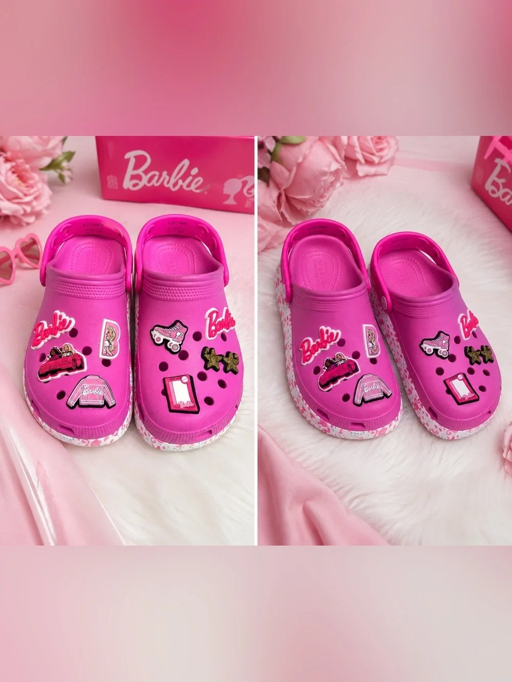 Crocs Kids Barbie Platform Clogs Pink Jibbitz Charms Girls