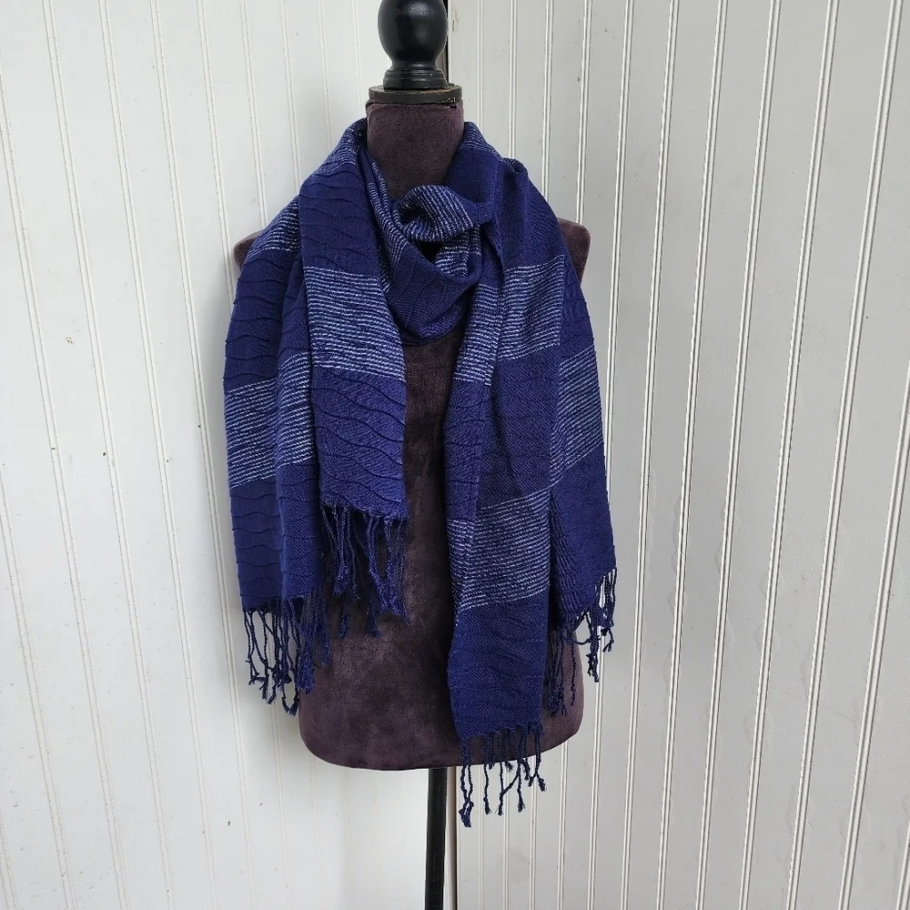 Women's Dark Blue Acrylic Metallic Scarf w/ Fringe 74