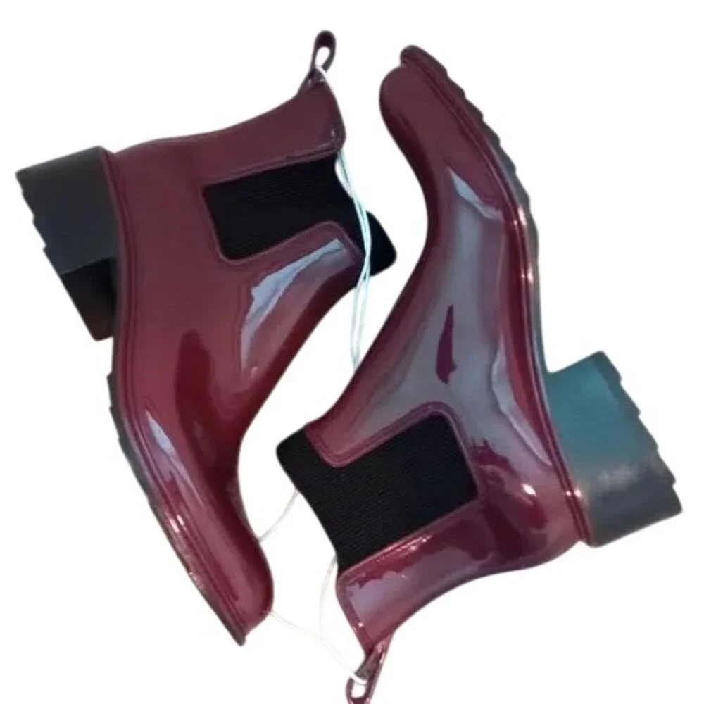 A New Day‎ Burgundy Ankle Camille Heeled Rain Boots NEW