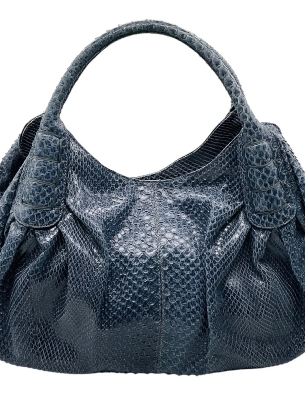 TOD'S SLATE BLUE PYTHON SKIN LEATHER HANDBAG