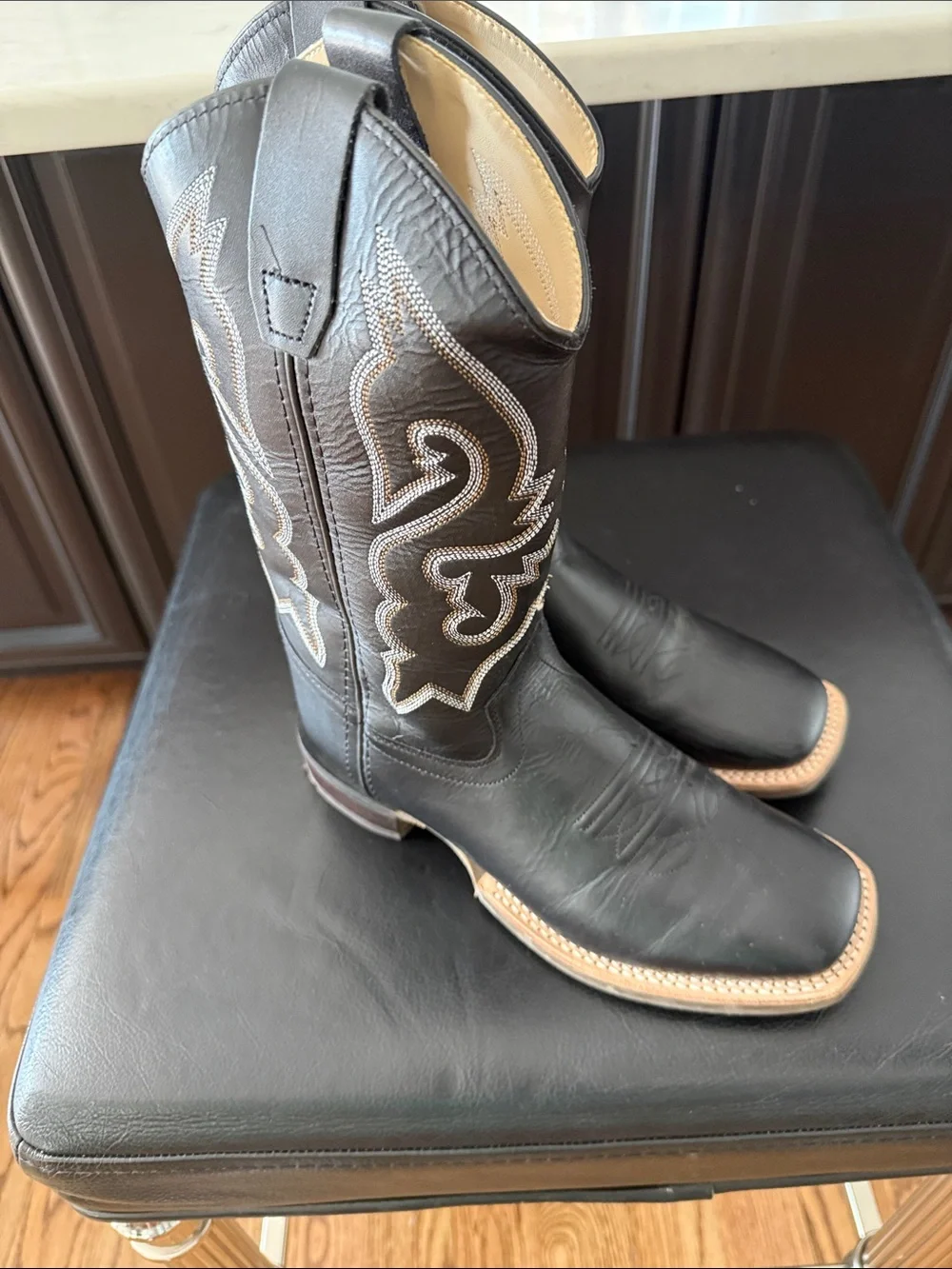 Boys Black Leather Western Cowboy Boots