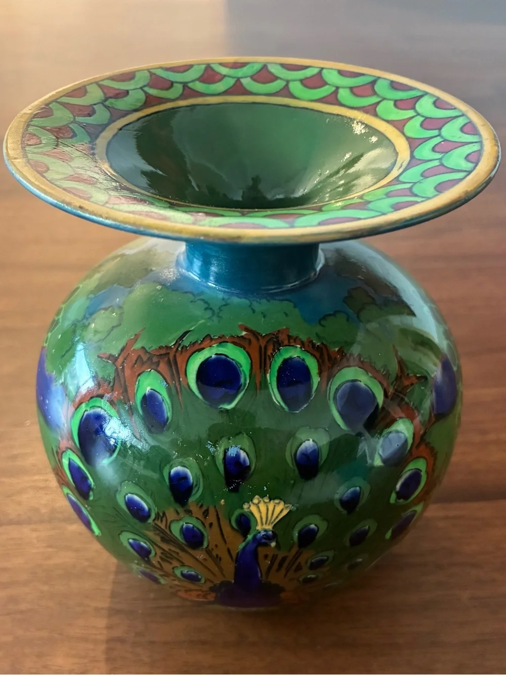 Wileman Intarsio Peacock Vase