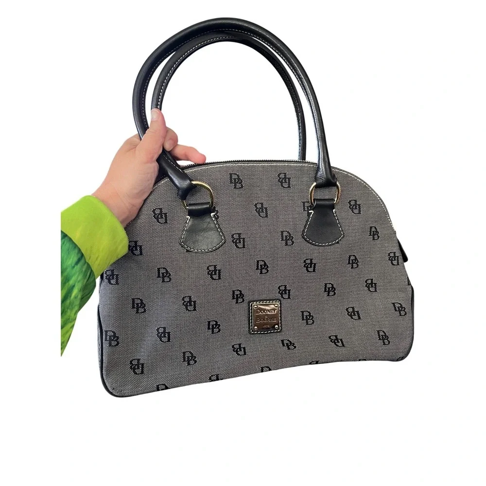 Dooney & Bourke Monogram Canvas Dome‎ Satchel Bag Black White DB Logo Handbag