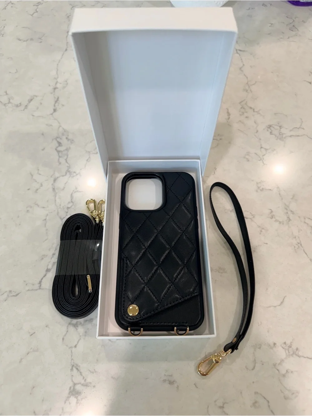 iPhone 16 Plus Black Quilted Crossbody Phone Case with Strap, +2 other fun ones!