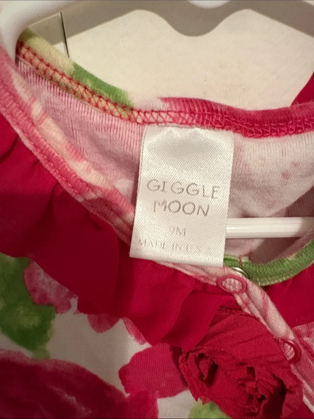 Giggle Moon Pink & Green Floral Ruffle One-Piece