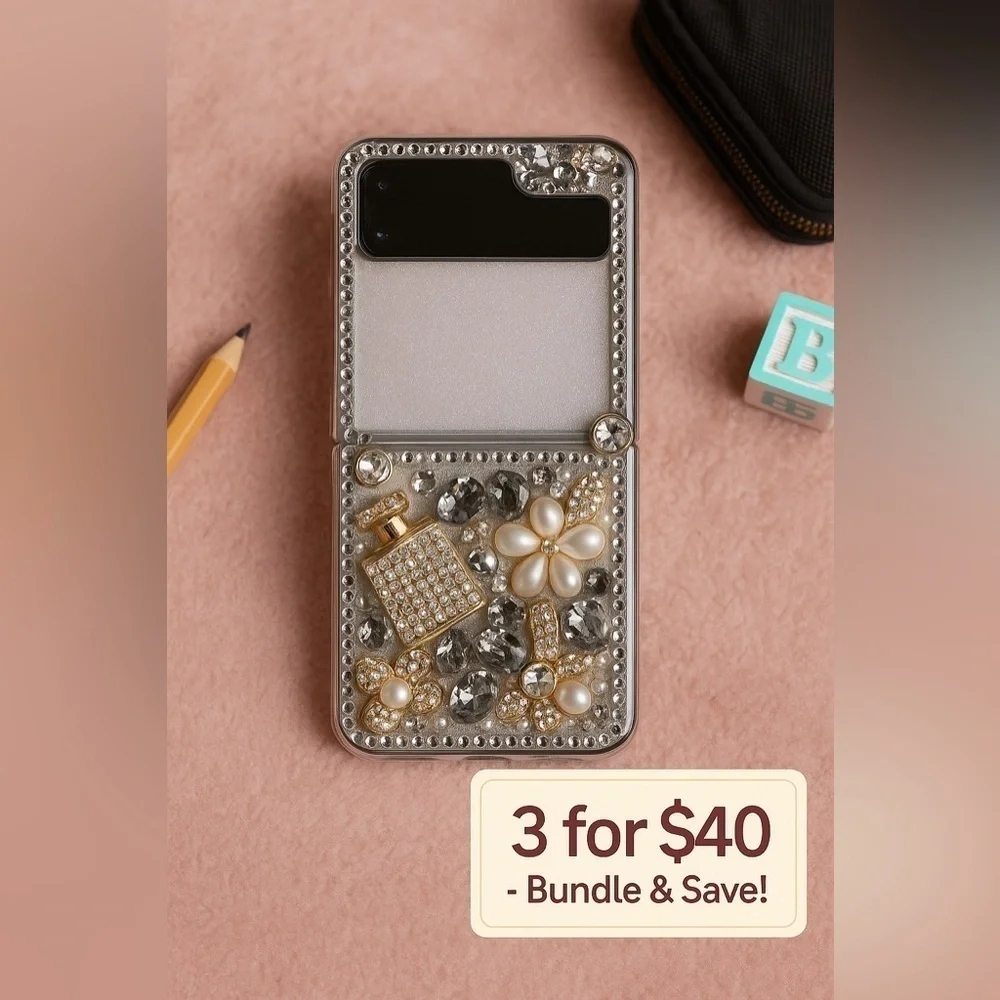 💎 Glam Luxe Samsung Z Flip 5 Case – Rhinestone & Pearl Charm