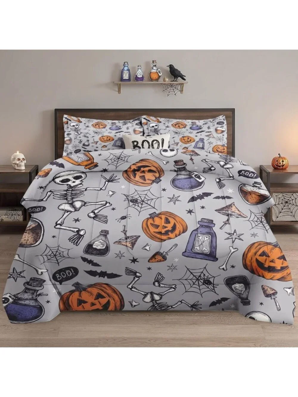 Spooky Ghost Halloween Comforter Set, 3-Piece Bedding for All Seasons