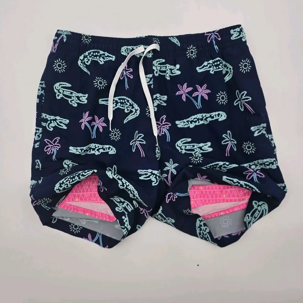 Chubbies Swim Trunks Mens L 7 Inch Neon Glades Alligator Shorts Boxer Liner