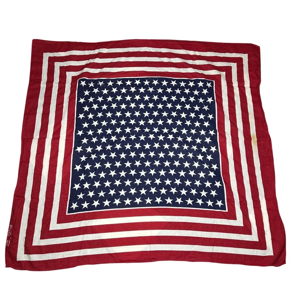 Vtg 70s/80s American Flag Bandana Stars Stripes Red White Blue Made in USA