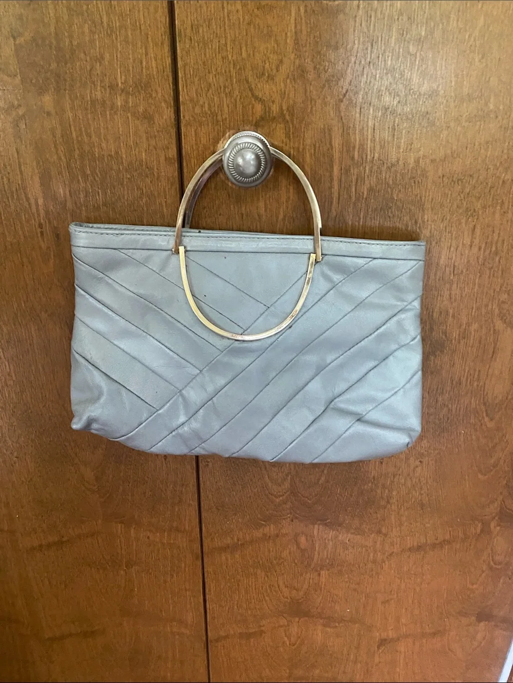 Sleek Quilted Metallic Gray Women’s Tote with Gold Handles