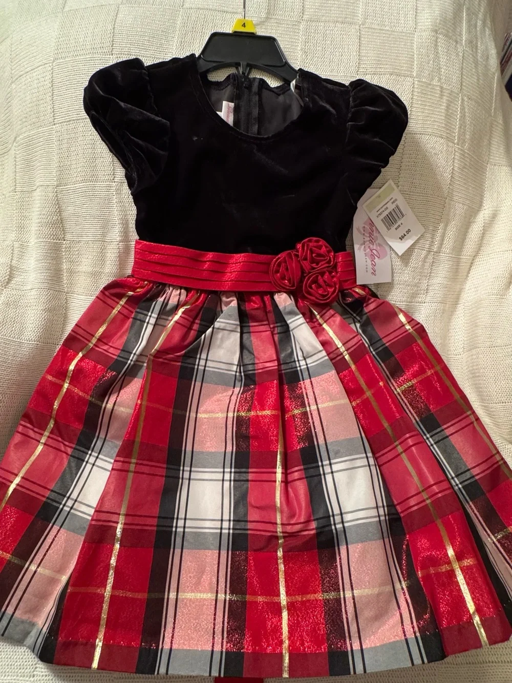 Girls Black & Red Plaid Holiday Dress by