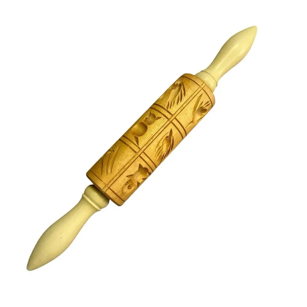 Birds Vintage Embossed Wood Rolling Pin Dough Roller‎ Cookies 14