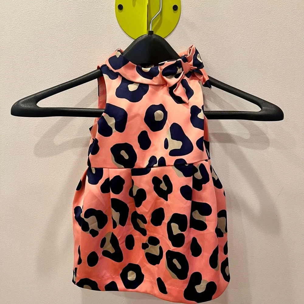 Janie and Jack Pink Leopard Print Dress, diaper cover 6-12 mo Easter Spring