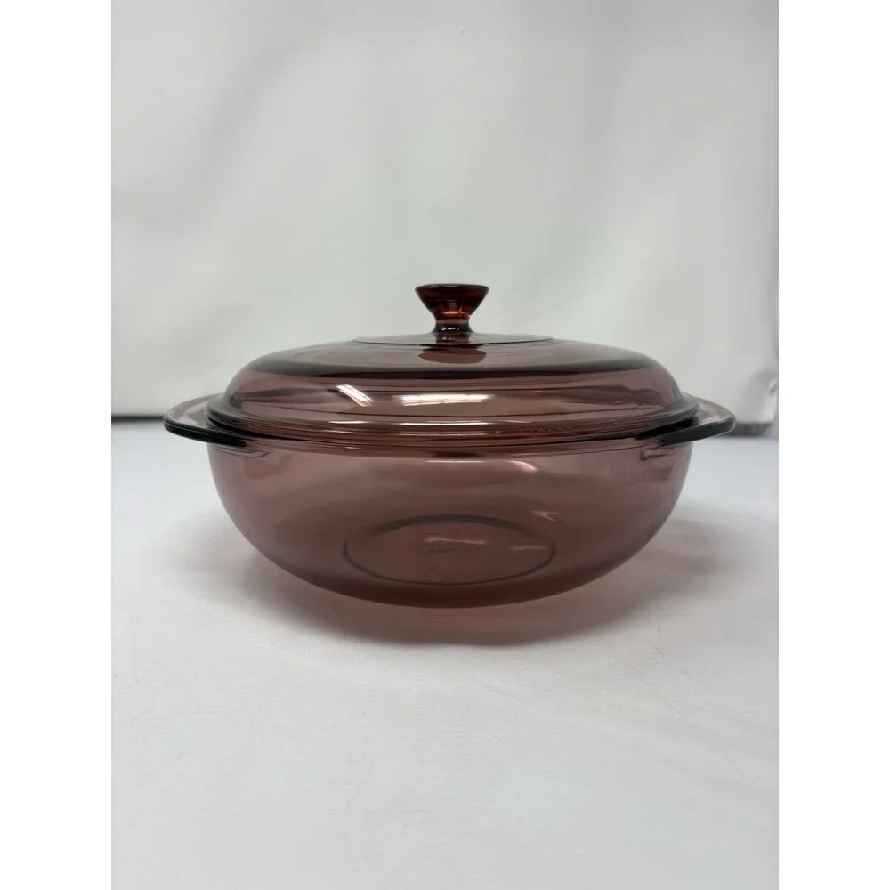 Vintage Cranberry Pyrex 024 2L Bowl with Handles and Lid Casserole Dish