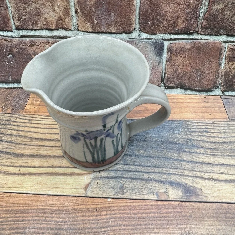 Studio Art Hand Thrown Reynolds Pottery Vase Mug Pitcher Iris Botanical Vintage