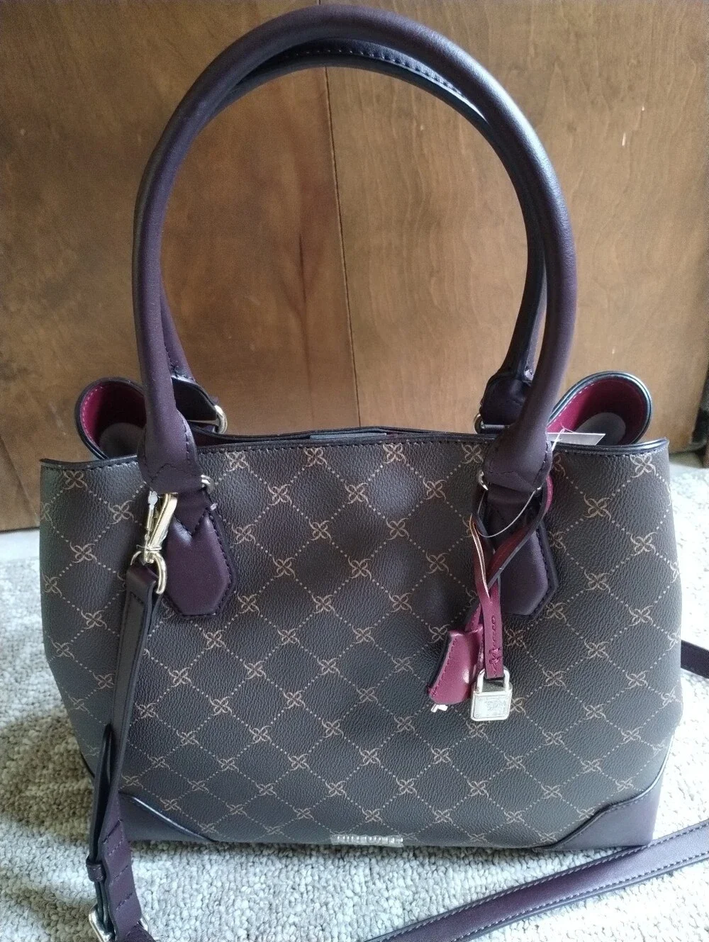 Nine West Brown and Plum Patterned Women's Satchel Handbag
