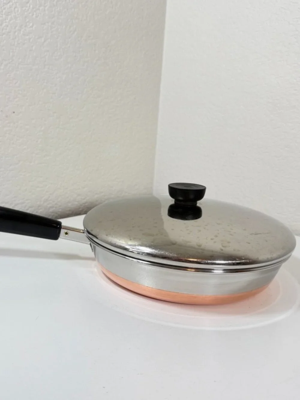 Vintage Revere Ware 9 in -90c Skillet Frying Pan 1801 Copper Clad USA w/ Lid