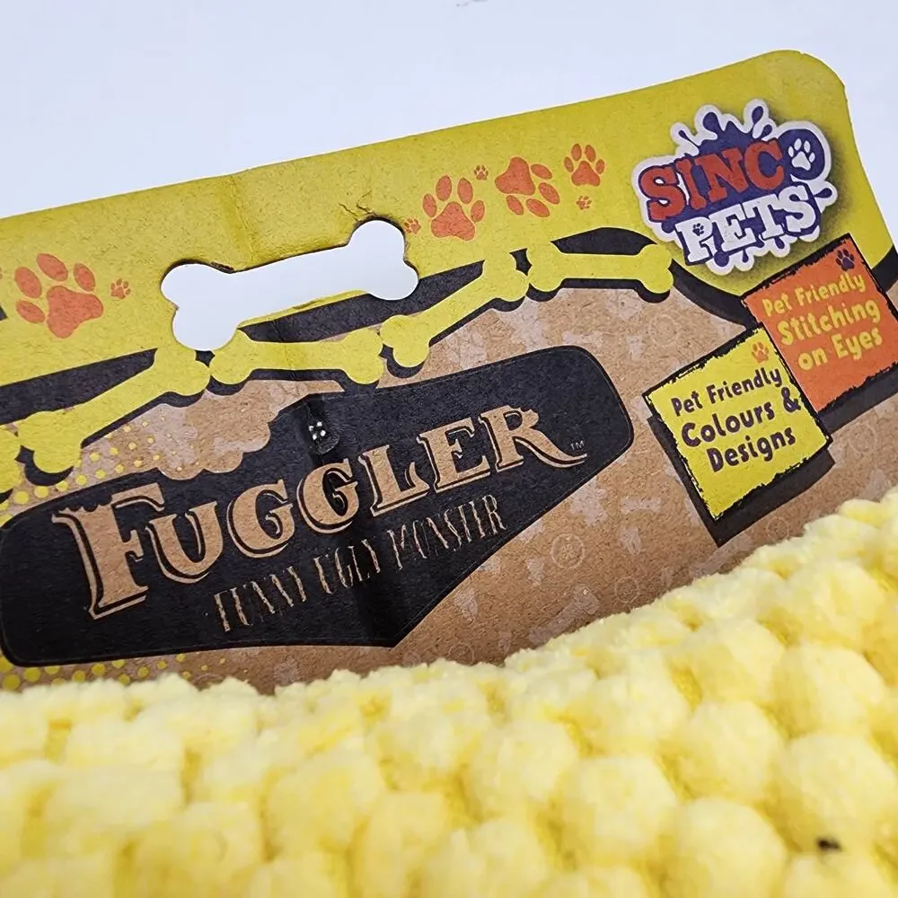 Fuggler Squeaky Dog Toy Plush Yellow Ugly Funny Monster Pet Friendly Sewn Eyes