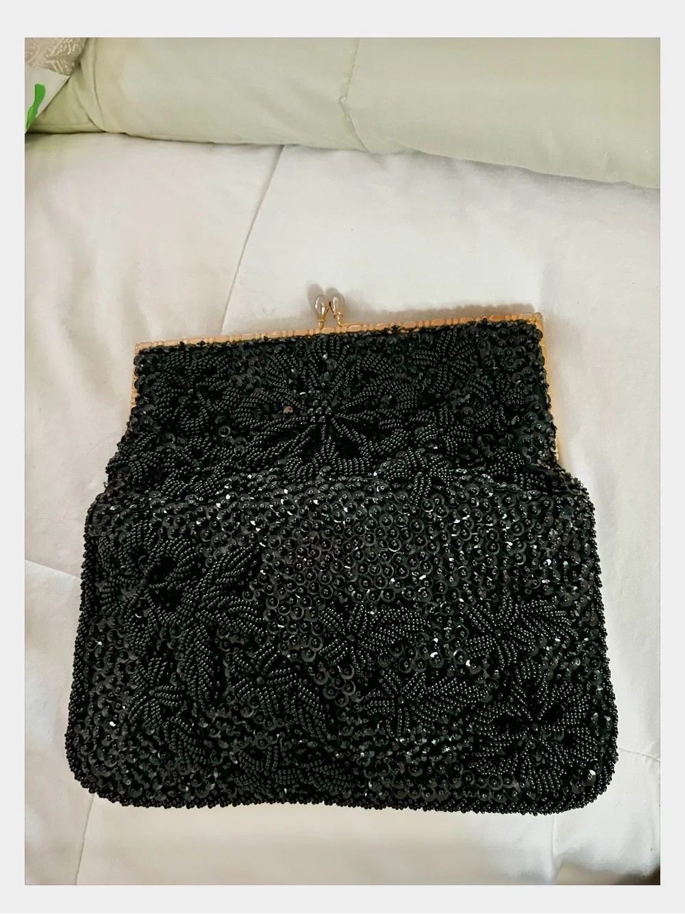 Black Beaded Evening Clutch - Elegant Women's Bag