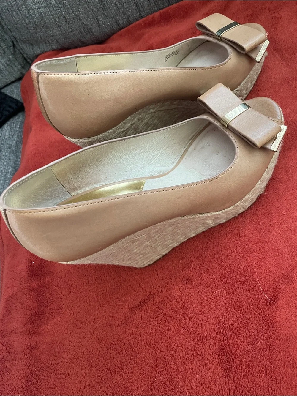 Michael Kors Tan Espadrille Wedge Peep-Toe with Bow Accent