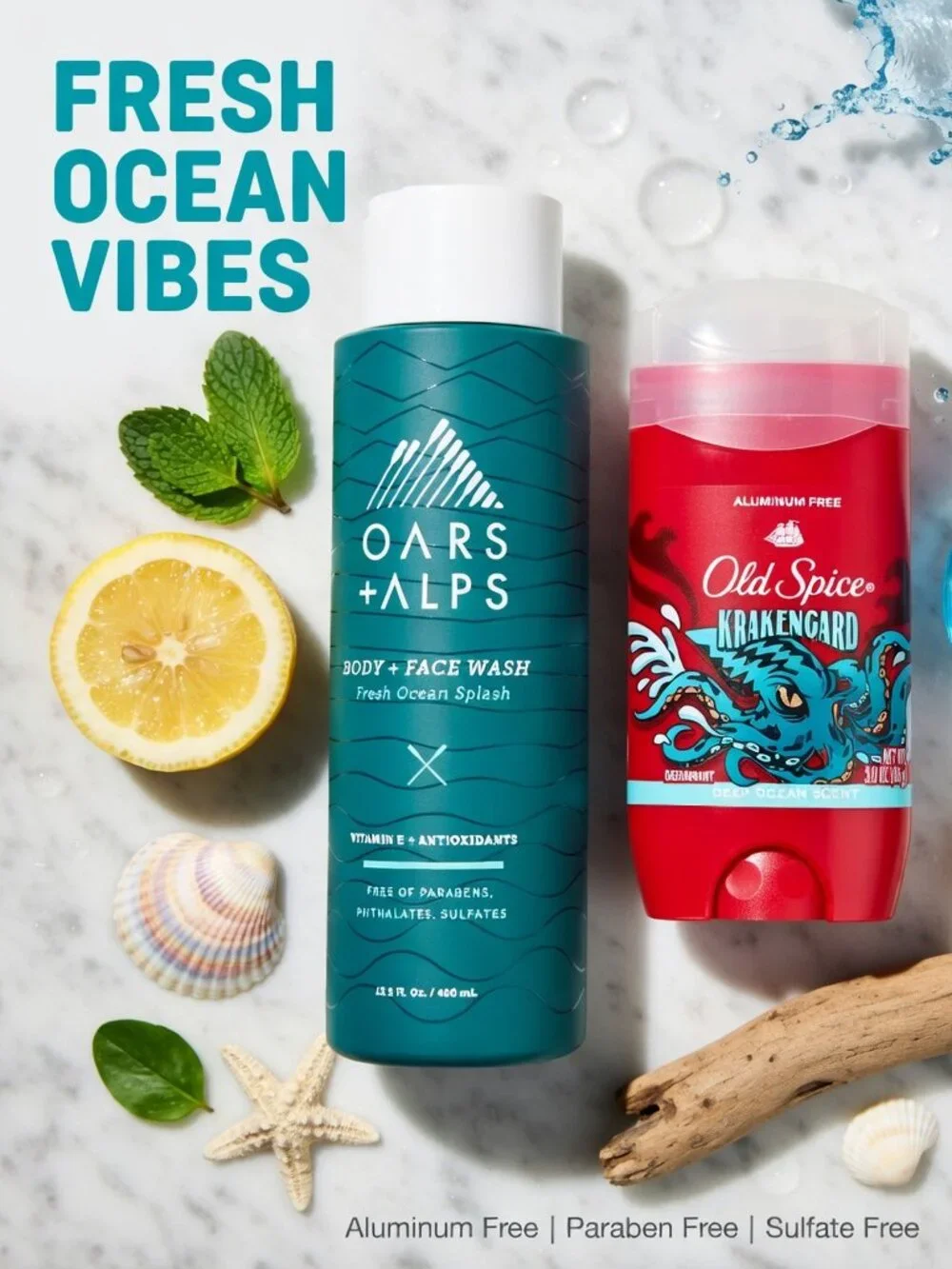 Mens Ocean Scent Body Care Set Oars and Alps Wash and Old Spice Deodorant