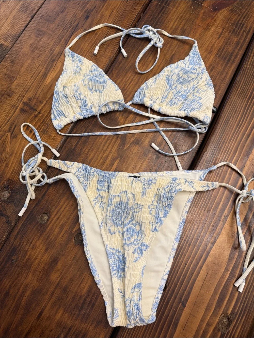 Triangl swimwear blue/cream 2 piece bikini. Like new. Top XL/Bottom L