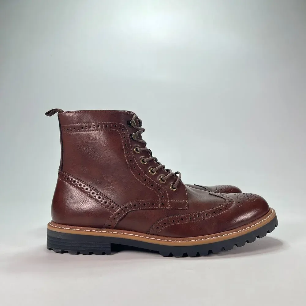 Club Room Sawyer Brown Leather Casual Wingtip Brogue Ankle Boots Mens Size 10.5M