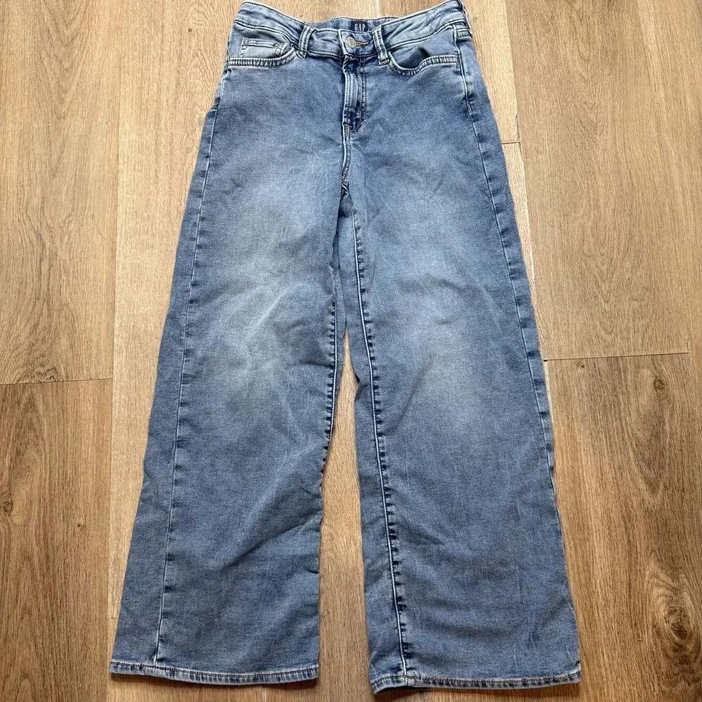 GAP Girls Size 14 Super Soft Baggy Wide-Leg Light Wash Blue Denim Jeans Pockets