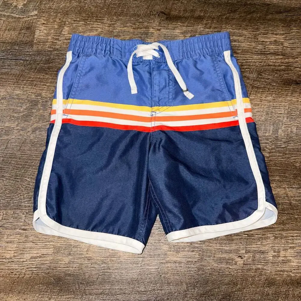 Hanna Andersson Board Shorts Lake Blue Multi Striped Swim Trunks Size 5