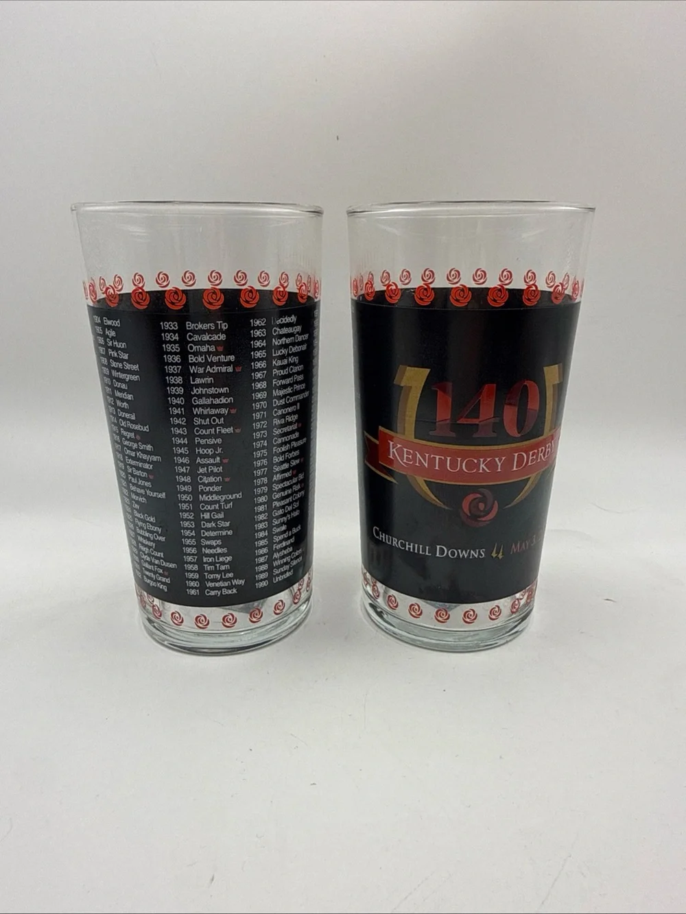 TWO 2014 140th Churchill Downs Kentucky Derby Glasses With Original Stickers