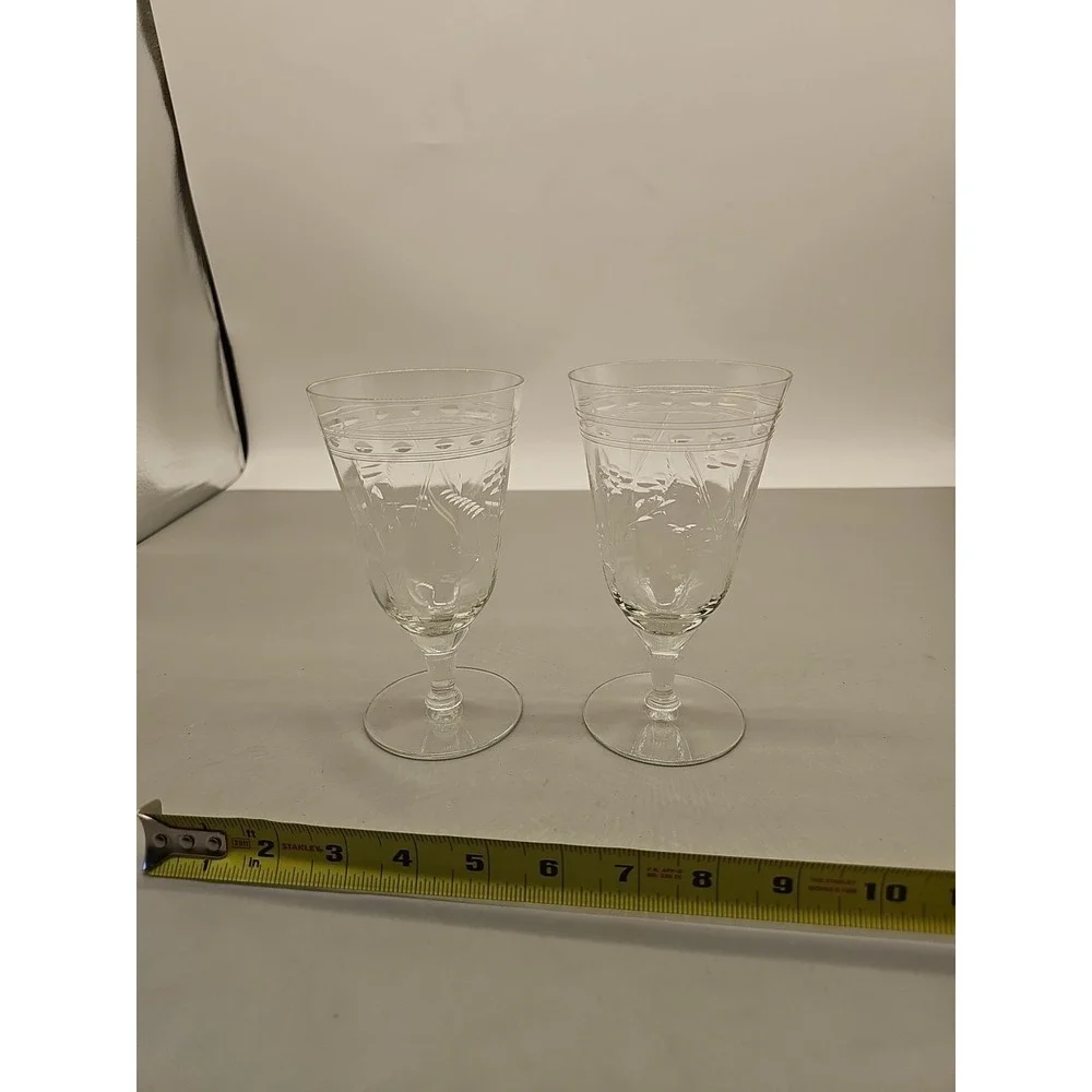 Vintage Fostoria Heather Clear Etched‎ Juice Glasses Lot Of 2
