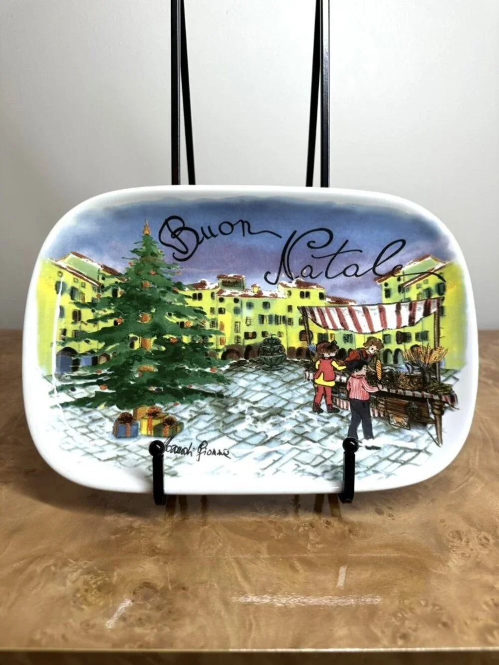 Sur La Table Buon Natale Christmas Piazza Rectangular Serving Platter Italy 9.5