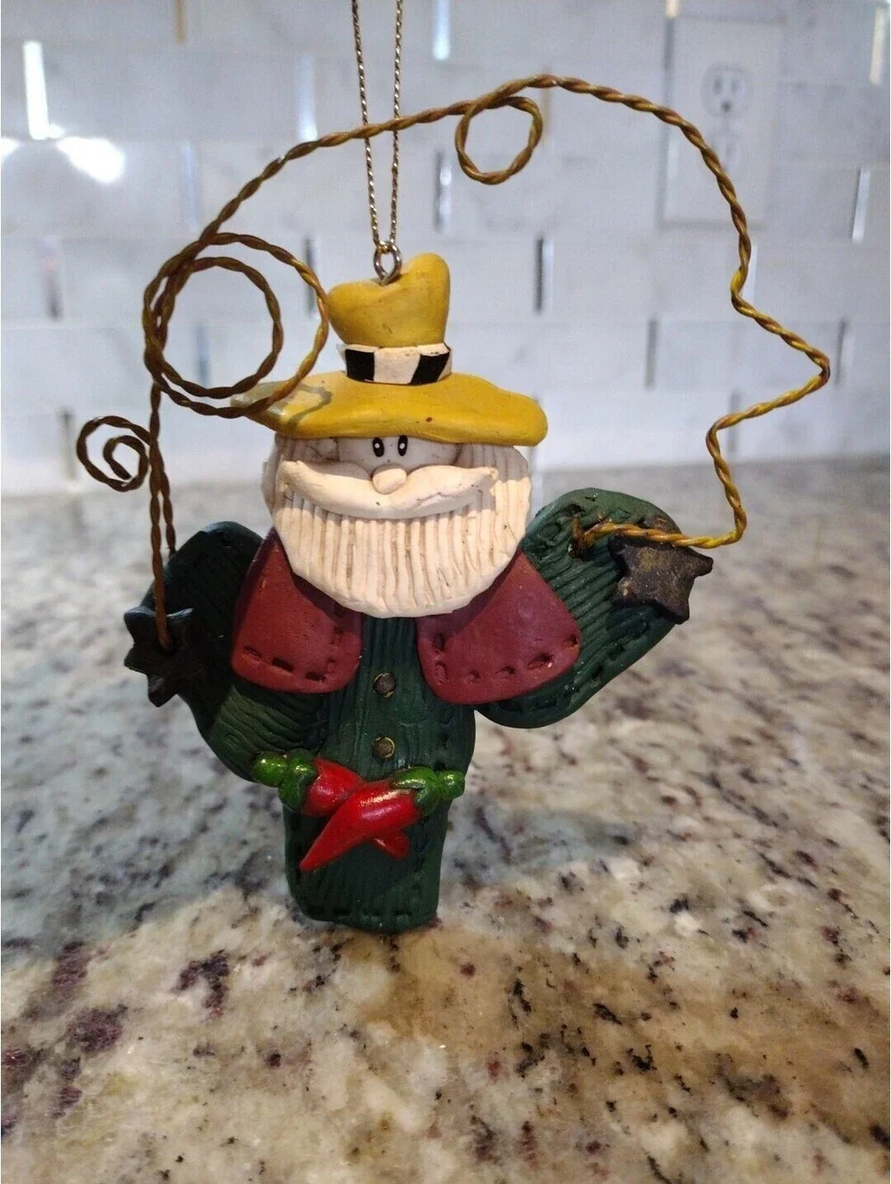 Western Cowboy Christmas Ornament Santa Claus Lasso Hot Chili Pepper 5” Y'all